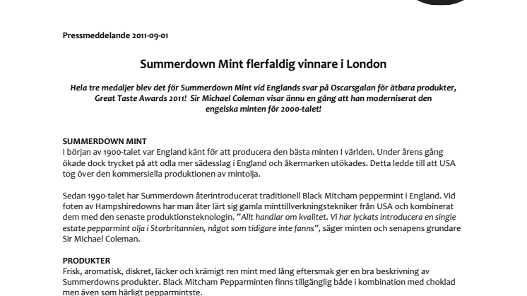 Summerdown Mint flerfaldig vinnare i London