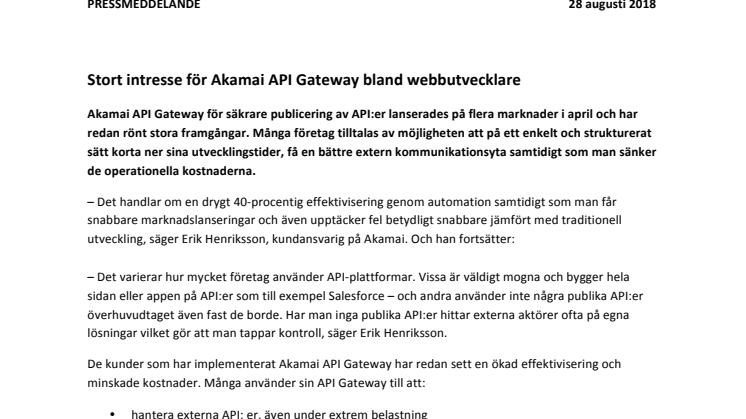 Stort intresse för Akamai API Gateway bland webbutvecklare