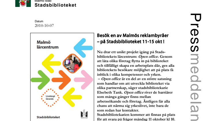 Besök en av Malmös reklambyråer – på Stadsbiblioteket 11-15 okt !