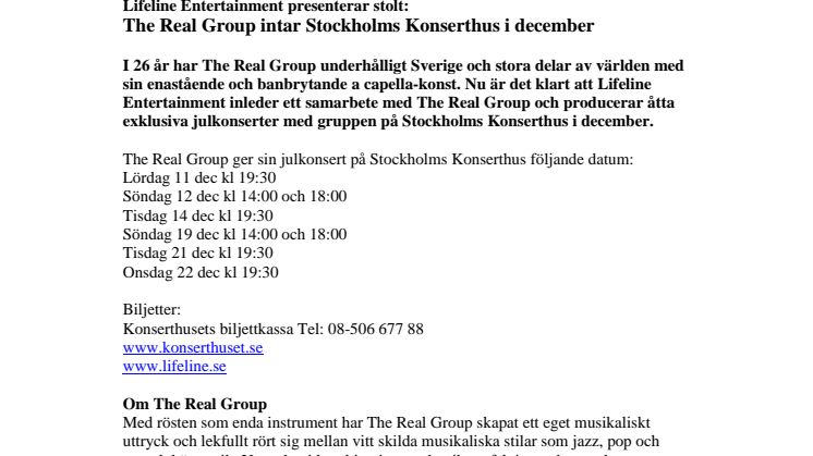 The Real Group intar Stockholms Konserthus i december