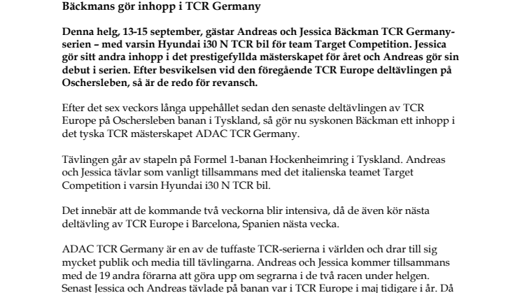 Bäckmans gör inhopp i TCR Germany