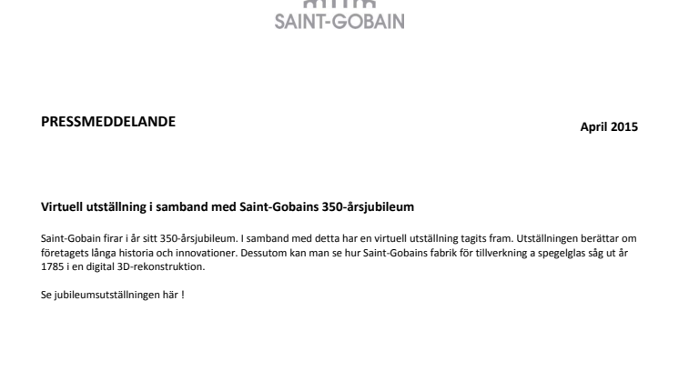 Virtuell utställning i samband med Saint-Gobains 350-årsjubileum