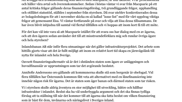 Styrelseordföranden Caisa Abrahamsson om kritiken från Östersunds kommun