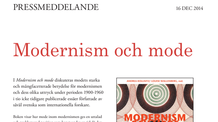 "Modernism och mode" - ny bok om modets betydelse för modernismen 
