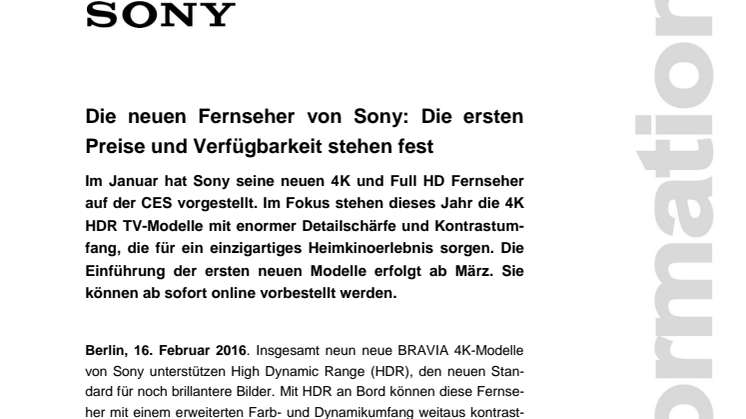 Die neuen Fernseher von Sony: Die ersten Preise und Verfügbarkeit stehen fest 