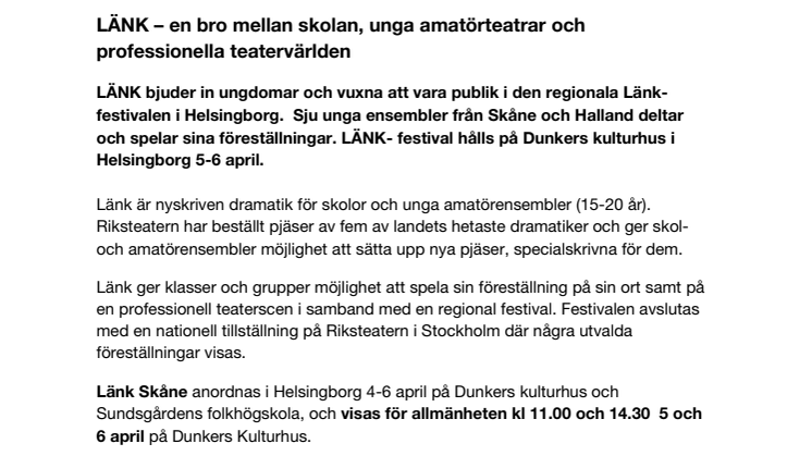 LÄNK – en nationell teaterfestival landar på Dunkers kulturhus i Helsingborg