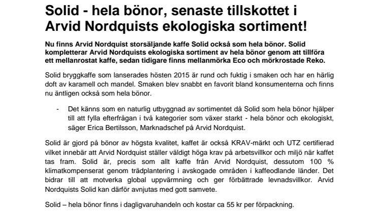 Solid - hela bönor, senaste tillskottet i Arvid Nordquists ekologiska sortiment!