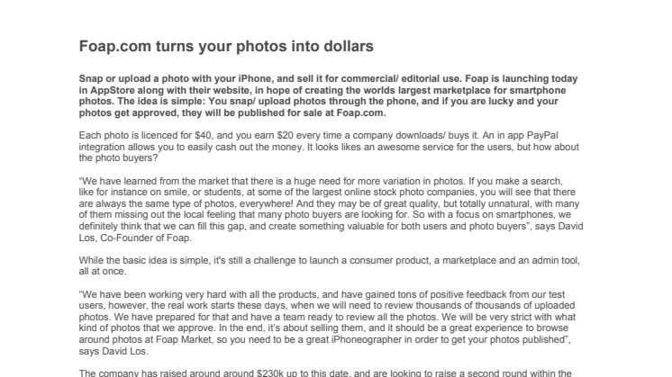 Foap.com turns your iPhone photos into dollars