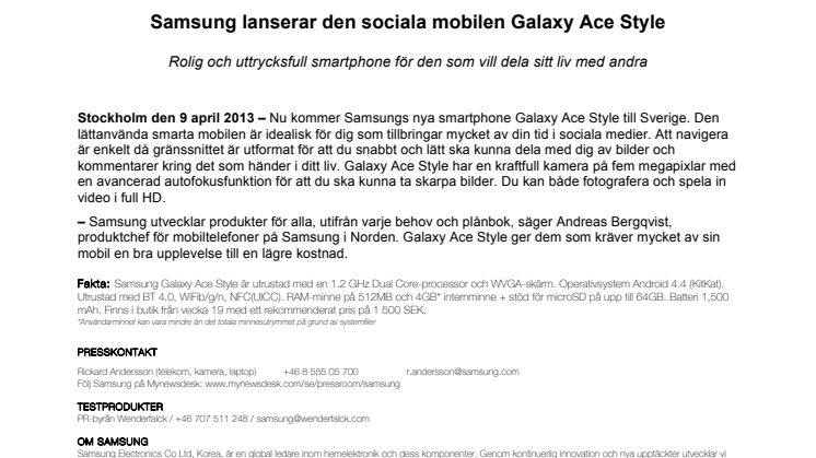 Samsung lanserar den sociala mobilen Galaxy Ace Style