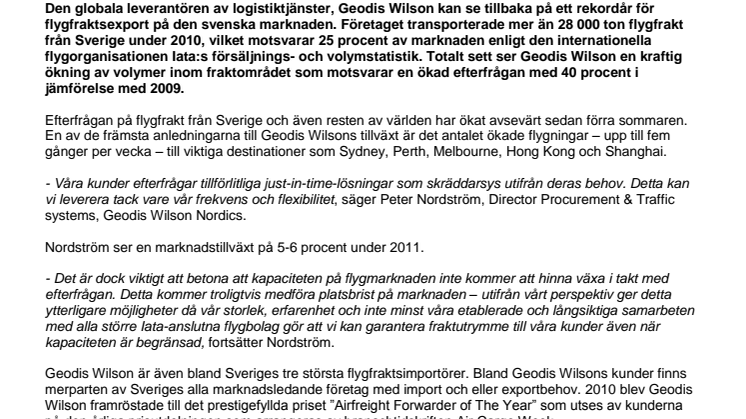 Geodis Wilson marknadsledande på svensk flygfraktsexport