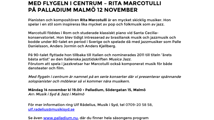 Med flygeln i centrum – Rita Marcotulli på Palladium Malmö 14 november