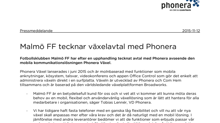 Malmö FF tecknar växelavtal med Phonera