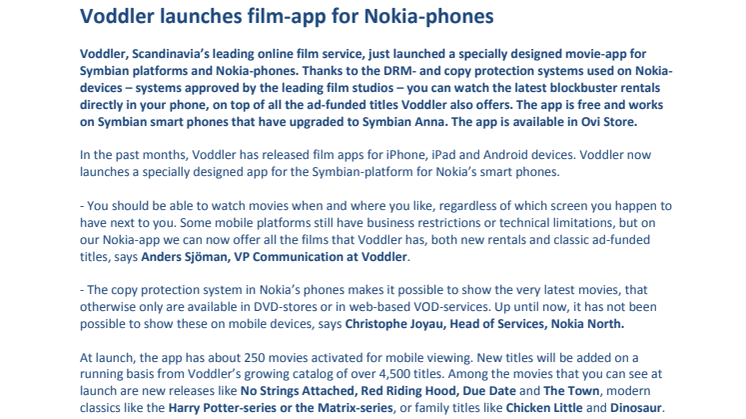 Voddler launches film-app for Nokia-phones