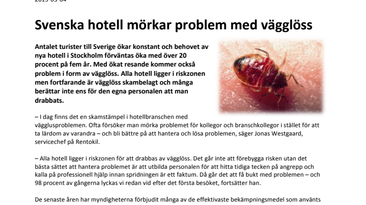 Svenska hotell mörkar problem med vägglöss