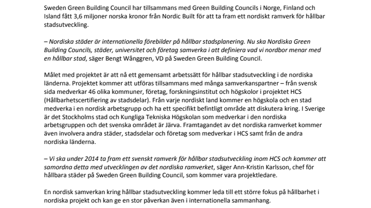 Nordiskt samarbete för gemensamt ramverk för hållbar stadsutveckling