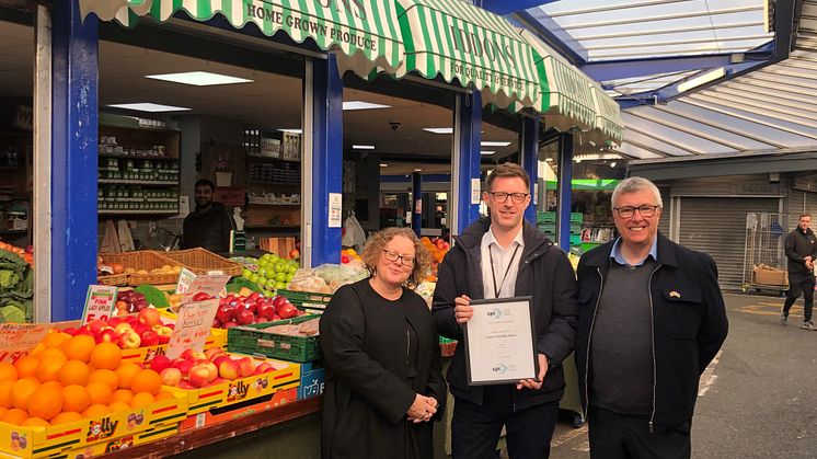 On Bury Market are (from left) Leanne Clowting (CPT membership director), Simon Green (Bury Market manager) and Phil Smith (CPT coaching manager).