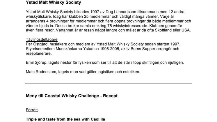 The Malt Whisky Society Ystad meny