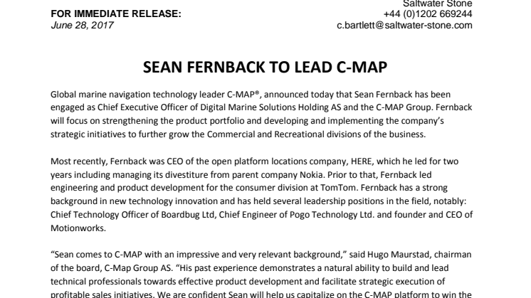 C-Map: Sean Fernback to Lead C-MAP