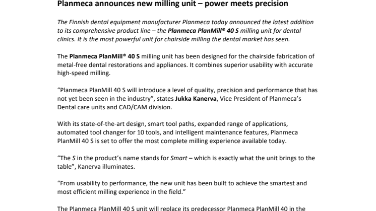 Planmeca announces new milling unit – power meets precision