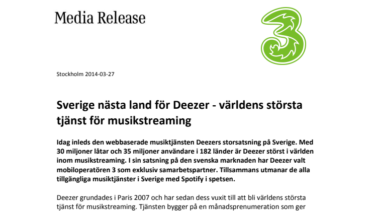Sverige nästa land för Deezer - världens största tjänst för musikstreaming