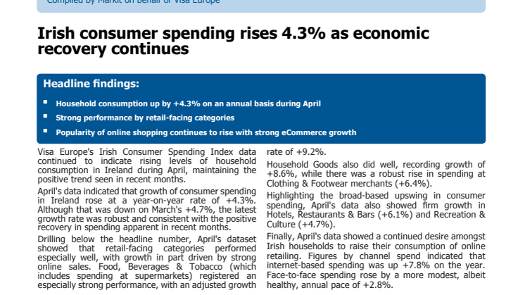 Visa Europe's Irish Consumer Spending Index - 12 May 2015
