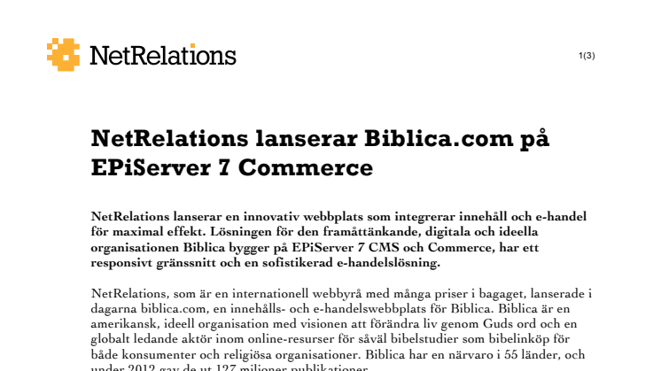 NetRelations lanserar Biblica.com på EPiServer 7 Commerce