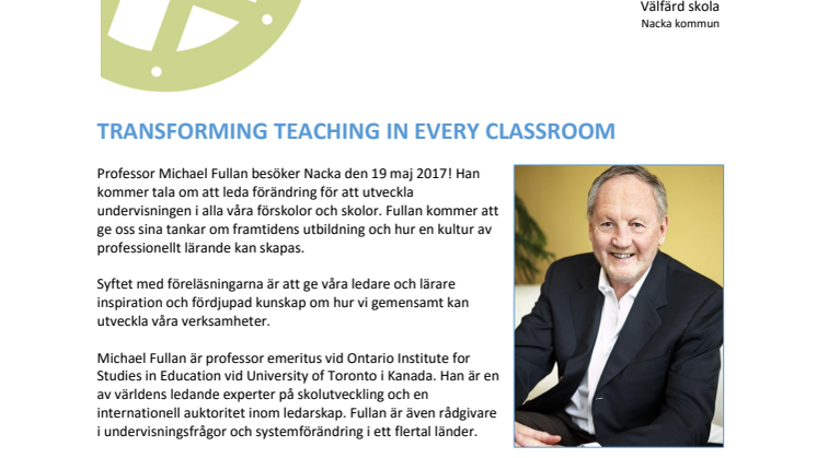 Inbjudan Föreläsning/workshop Michael Fullan