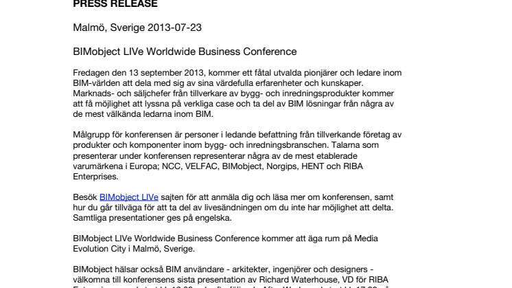 BIMobject LIVe Worldwide Business Conference
