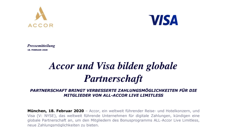 Pressemitteilung Accor und Visa Partnerschaft