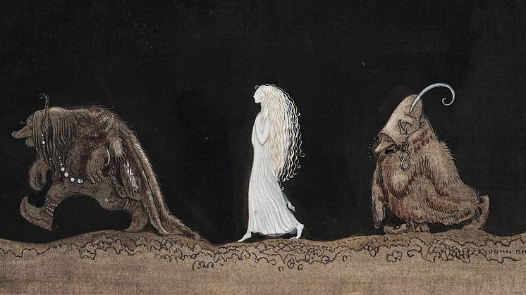 John Bauer, Bianca Maria och trollen, 1913, akvarell på papper, 31,5 x 33,5 cm. Foto: Bukowskis. Bild beskuren.