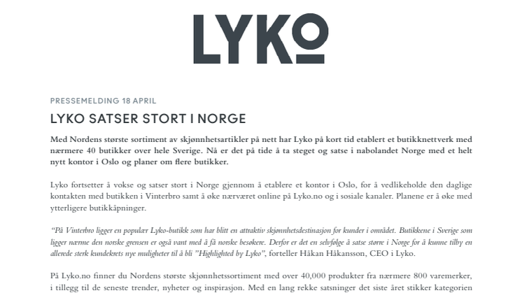 Lyko satser stort i Norge
