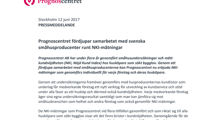 Prognoscentret fördjupar samarbetet med svenska småhusproducenter runt NKI-mätningar