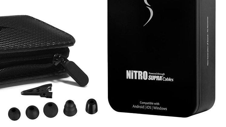 SUPRA NiTRO in-ear black packshot with accessories