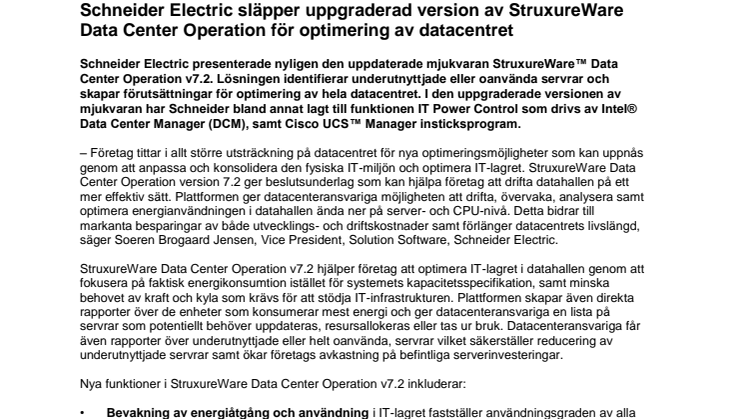 Schneider Electric släpper uppgraderad version av StruxureWare Data Center Operation för optimering av datacentret