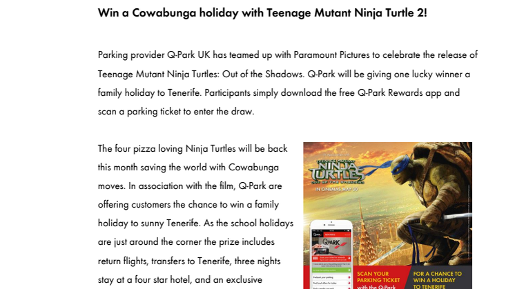 ​Win a Cowabunga holiday with Teenage Mutant Ninja Turtles 2!