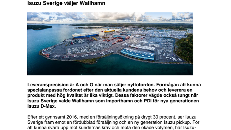 Isuzu Sverige väljer Wallhamn 