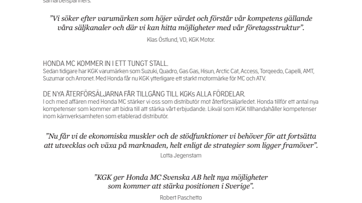 Honda MC Svenska AB nu hos KGK