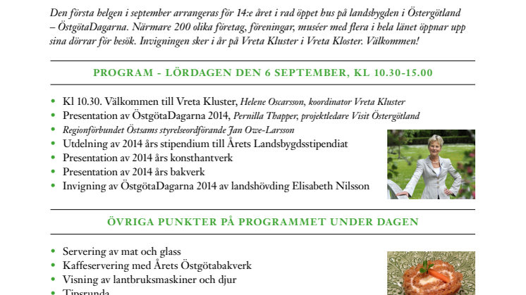 Välkommen på invigning av ÖstgötaDagarna på Vreta Kluster den 6 september