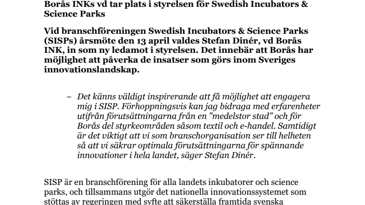 Borås INKs vd tar plats i styrelsen för Swedish Incubators & Science Parks