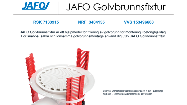 Produktblad - JAFO Golvbrunnsfixtur