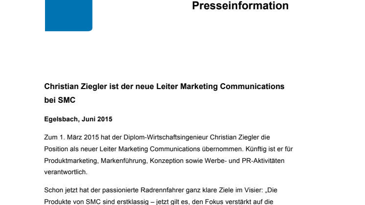 Christian Ziegler ist der neue Leiter Marketing Communications bei SMC