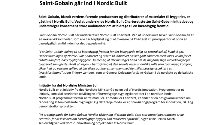 Saint-Gobain går ind i Nordic Built