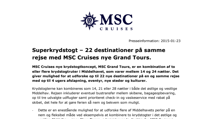 Superkrydstogt – 22 destinationer på samme rejse med MSC Cruises nye Grand Tours.