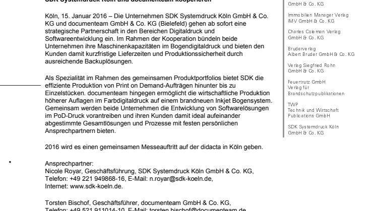 SDK Systemdruck Köln und documenteam kooperieren