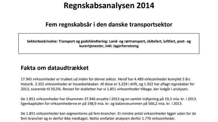 Regnskabsanalysen 2014 - 5 år i den danske transportsektor