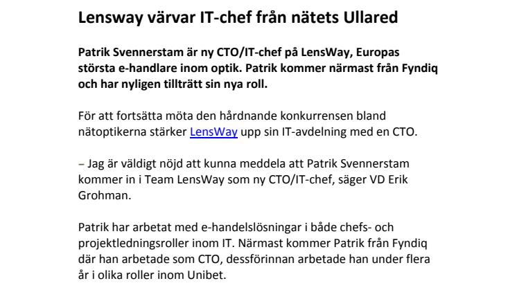 LensWay värvar IT-chef från nätets Ullared 