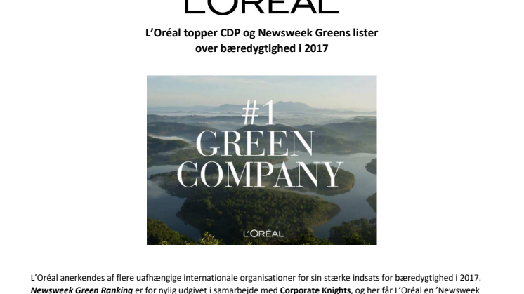 L’Oréal topper CDP og Newsweek Greens lister for bæredygtighed i 2017