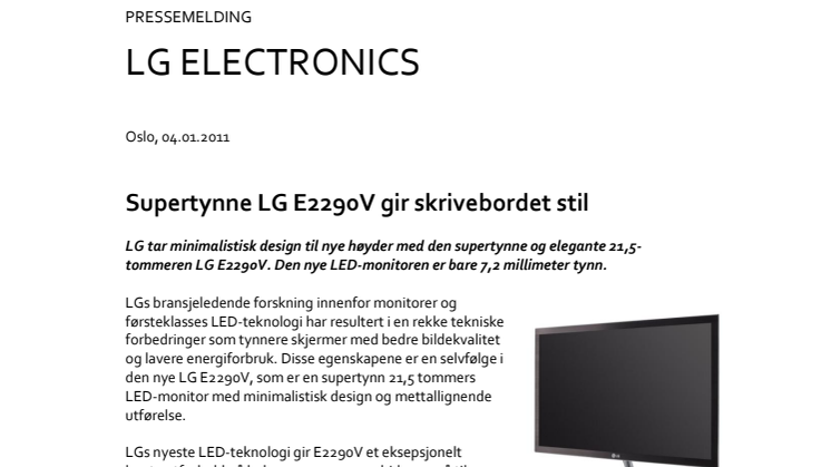 Supertynne LG E2290V gir skrivebordet stil 