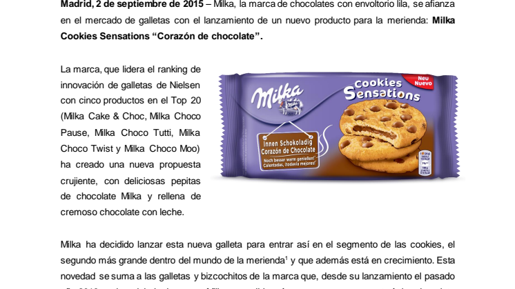 Milka lanza las nuevas galletas  Cookies Sensations “Corazón de chocolate”