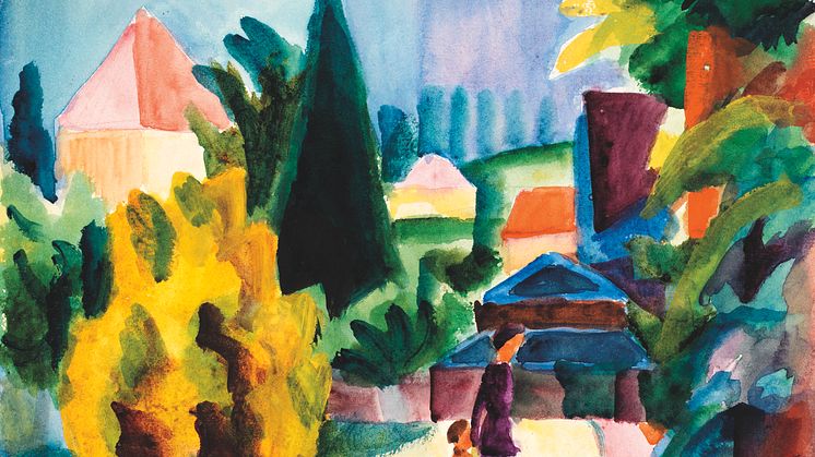 August Macke: Im Schlossgarten von Oberhofen (1914). Aquarell auf Papier. Kunstmuseum Bern, Legat Cornelius Gurlitt 2014. ©Kunstmuseum Bern. 